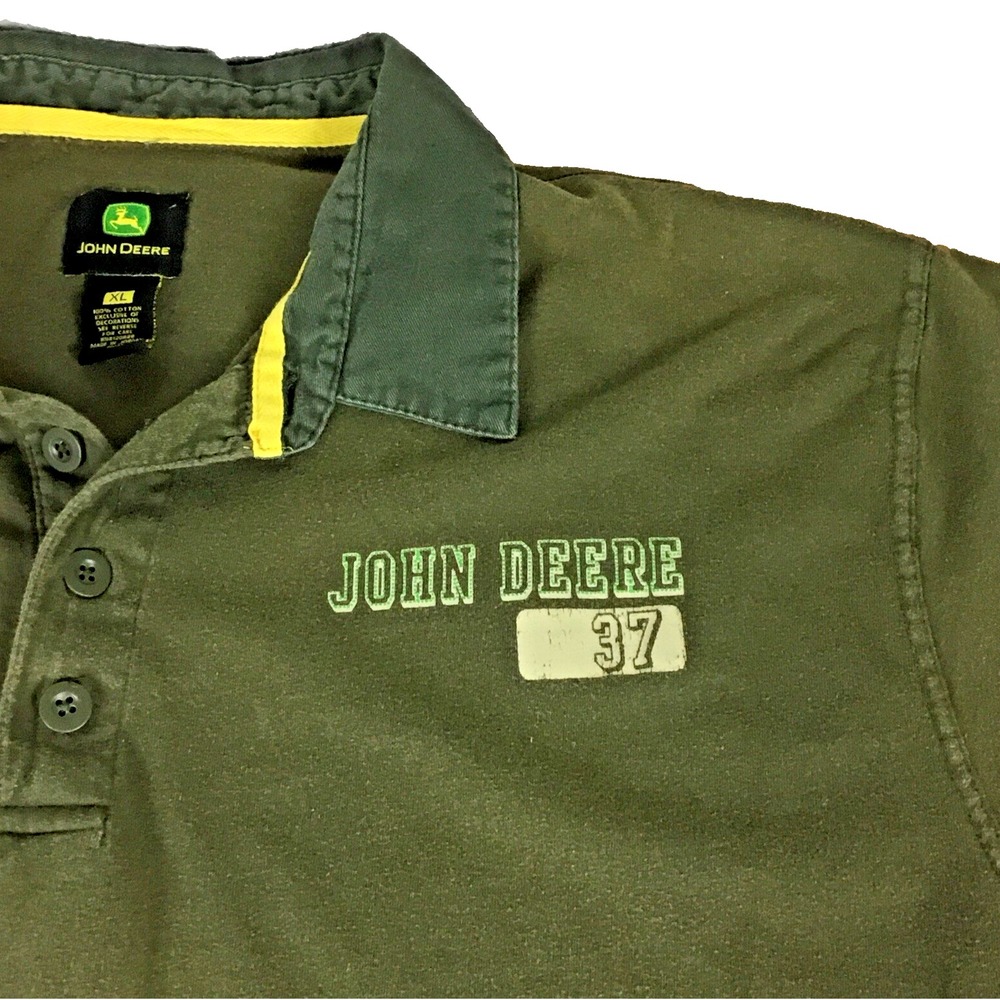 John Deere Mens XL Olive Green Short Sleeve Polo Shirt Graphic 37 Cotton - Picture 3 of 13